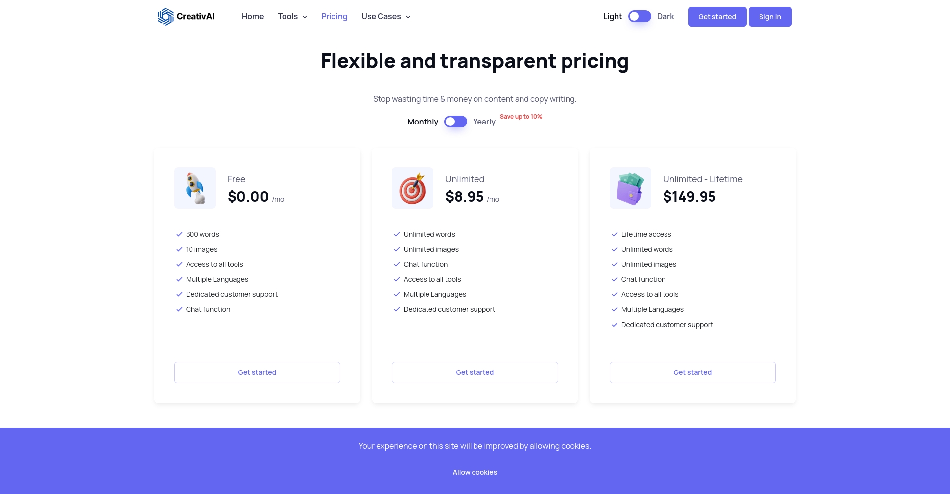 CreativAI价格方案页面