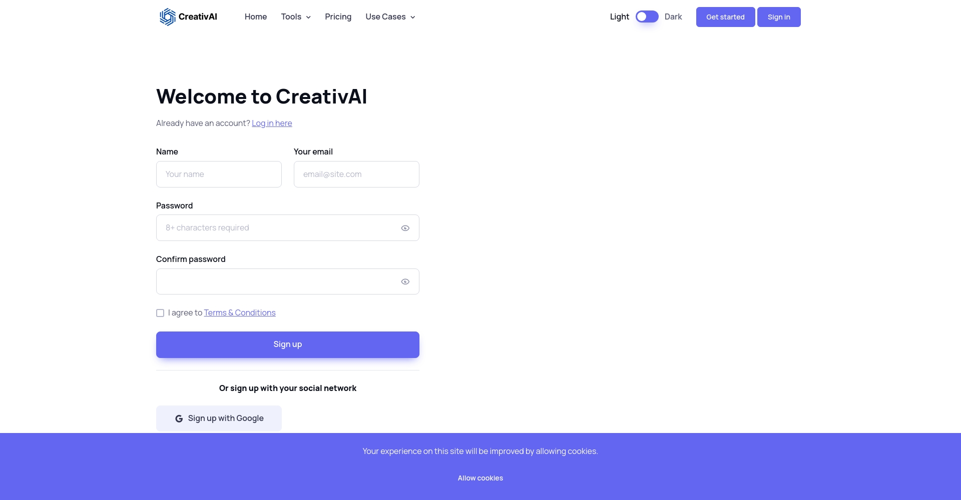 CreativAI注册界面