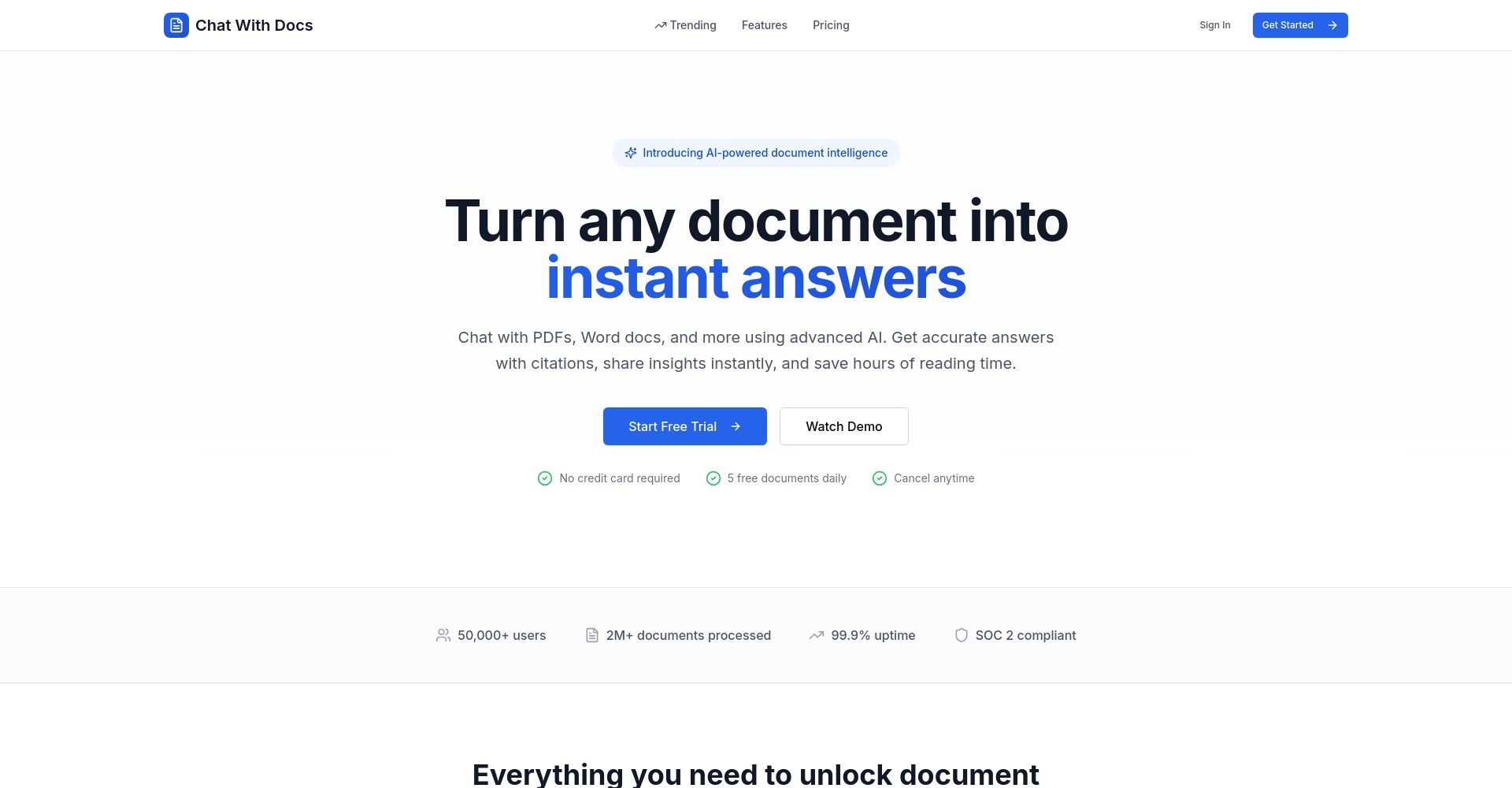 chatwithdocs.co官网界面