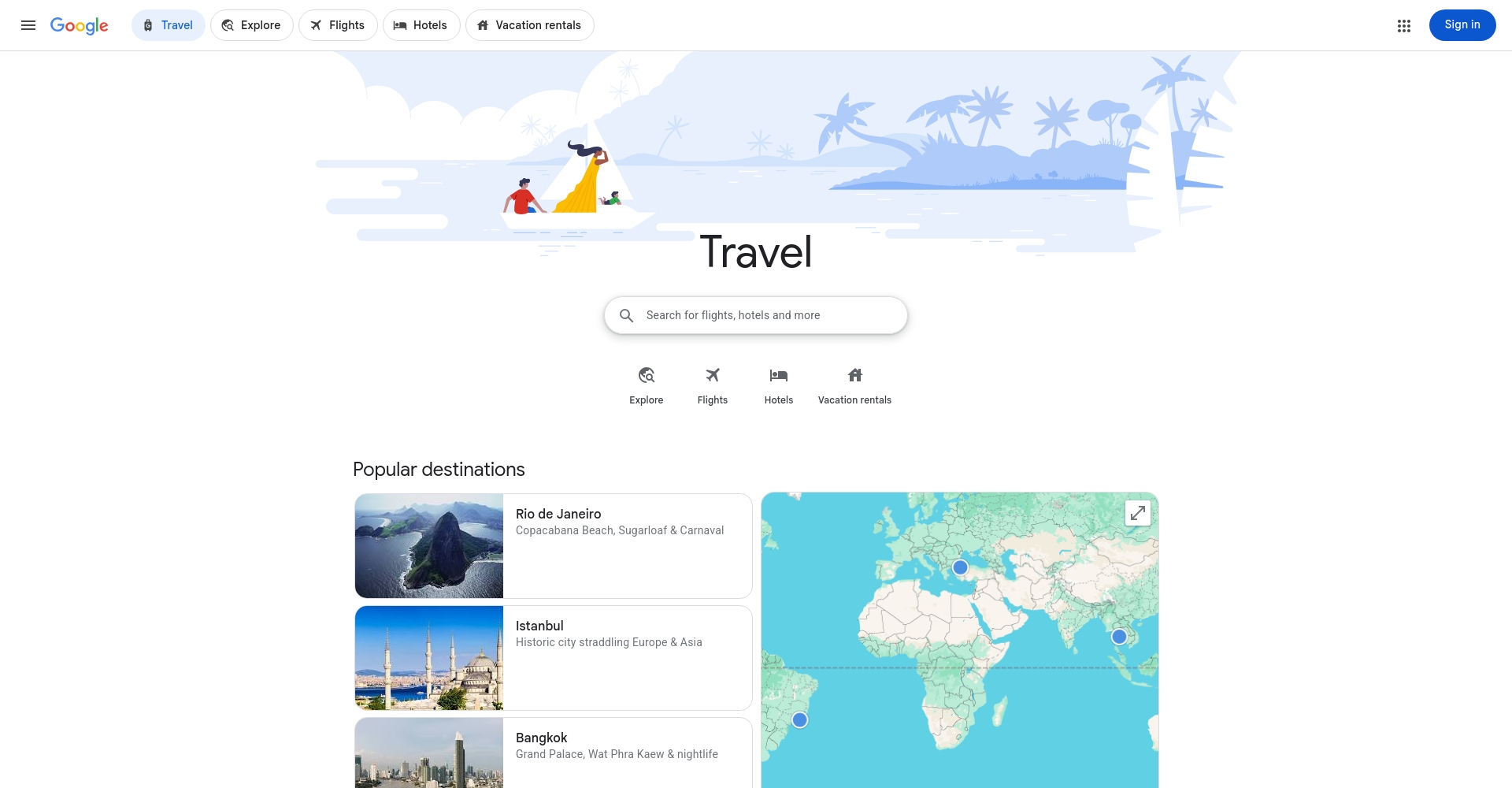 Google旅行产品首页