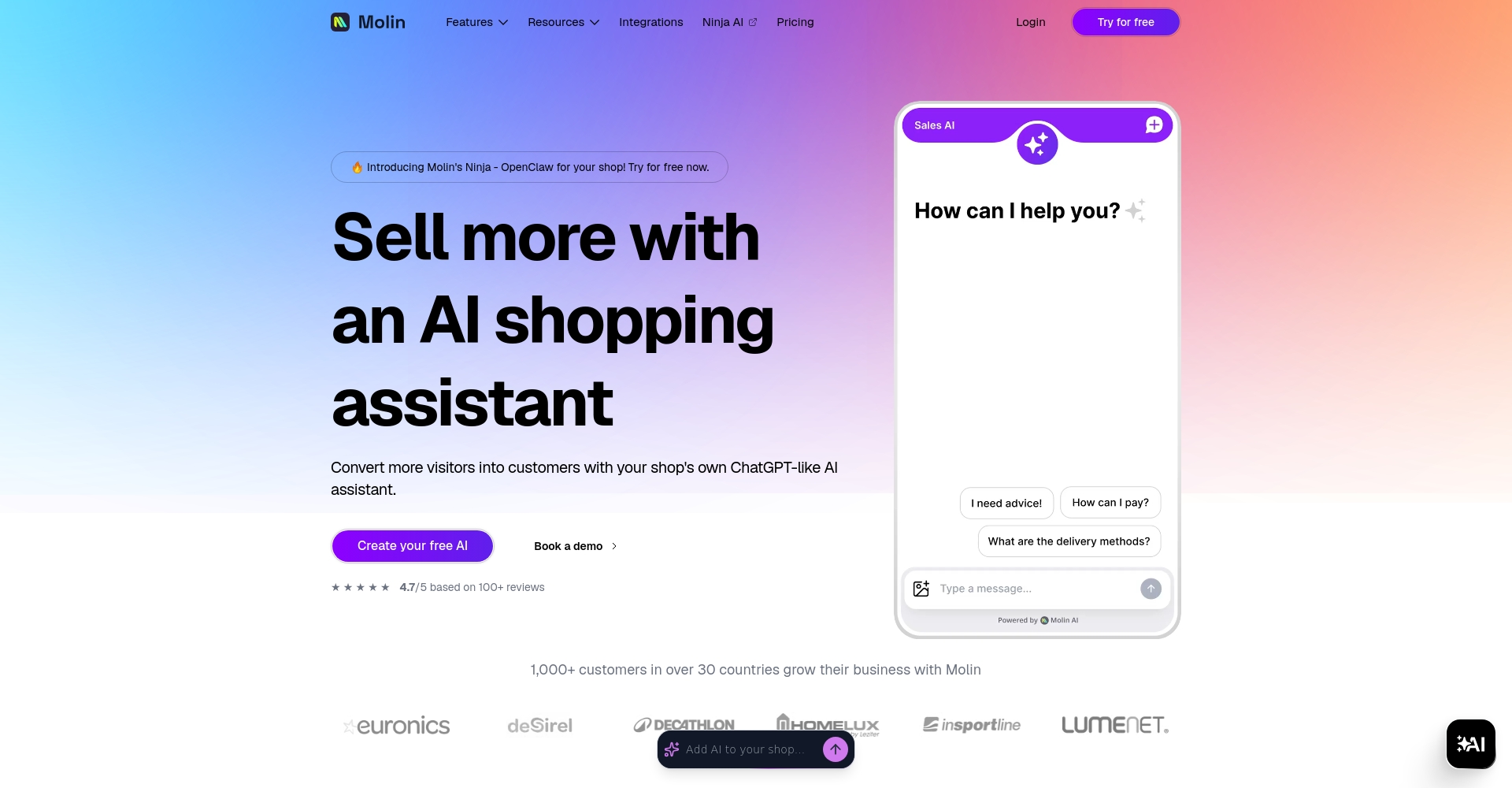 Molin AI官网首页截图